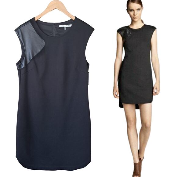 NWT Trina Turk Missy Black Ponte Sheath Dress Size 10 Leather Detail - Picture 1 of 14